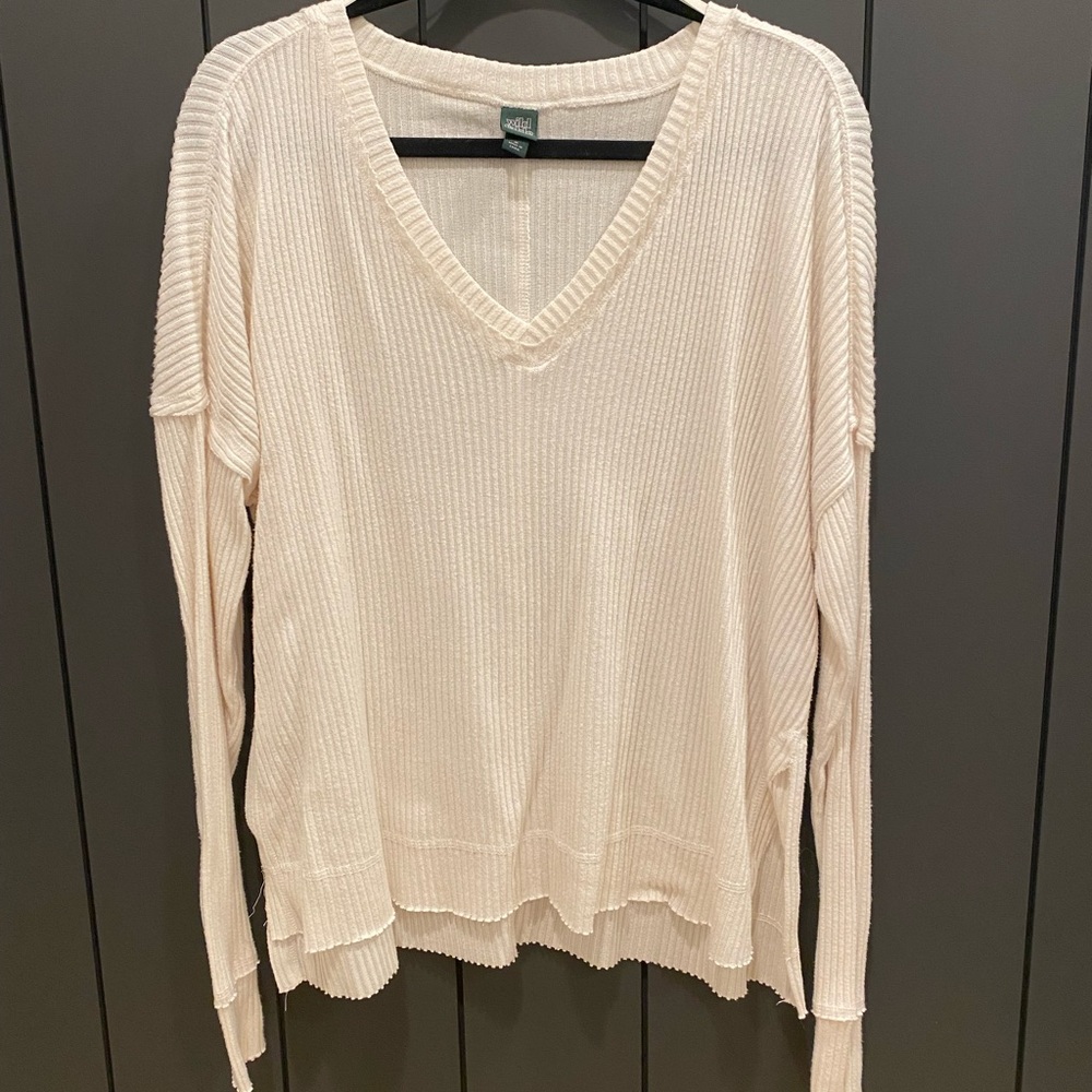 WILD FABLE white/cream ribbed long sleeve top